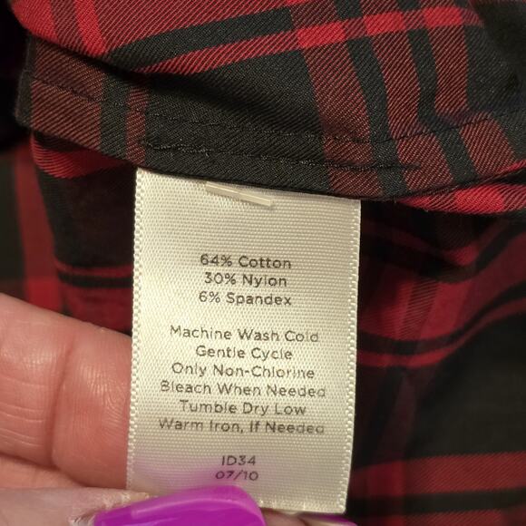 Talbots Womens Plus Size 22W Ruffle Blouse Red/Black Plaid Country Classic - Picture 4 of 10